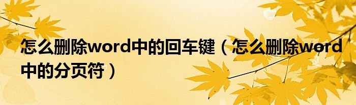 怎么删除word中的回车键(怎么删除word中的分页符)
