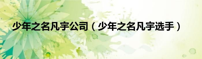 少年之名凡宇公司(少年之名凡宇选手)