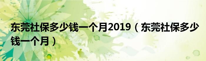 东莞社保多少钱一个月2019(东莞社保多少钱一个月)