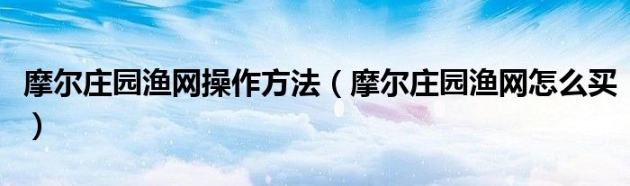 摩尔庄园渔网操作方法(摩尔庄园渔网怎么买)