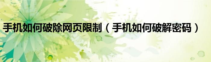 手机如何破除网页限制(手机如何破解密码)