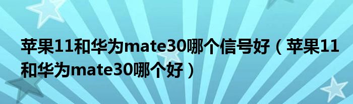 苹果11和华为mate30哪个信号好(苹果11和华为mate30哪个好)
