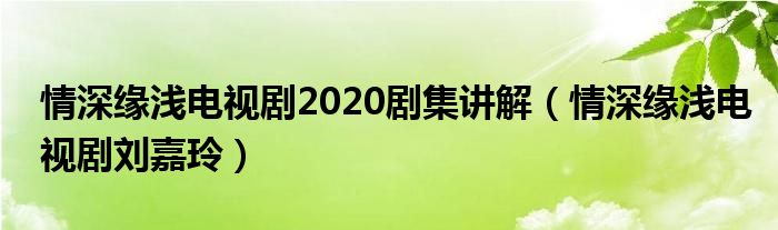 情深缘浅电视剧2020剧集讲解(情深缘浅电视剧刘嘉玲)