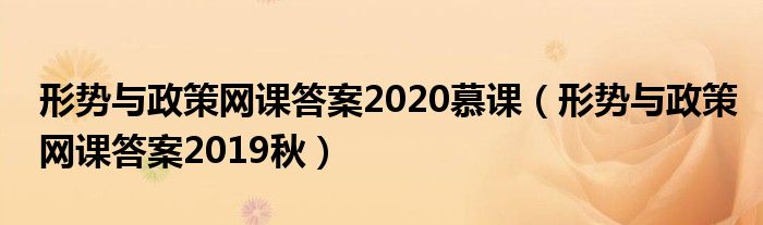 形势与政策网课答案2020慕课（形势与政策网课答案2019秋）