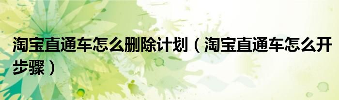 淘宝直通车怎么删除计划(淘宝直通车怎么开步骤)