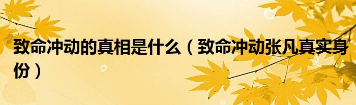 致命冲动的真相是什么(致命冲动张凡真实身份)