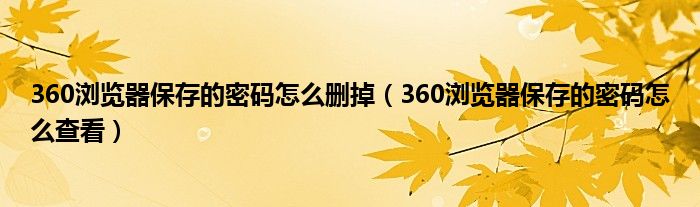 360浏览器保存的密码怎么删掉(360浏览器保存的密码怎么查看)