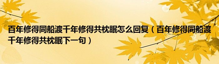 百年修得同船渡千年修得共枕眠怎么回复(百年修得同船渡千年修得共枕眠下一句)