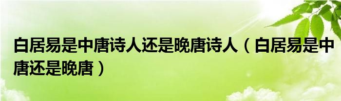 白居易是中唐诗人还是晚唐诗人(白居易是中唐还是晚唐)