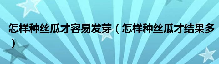 怎样种丝瓜才容易发芽(怎样种丝瓜才结果多)