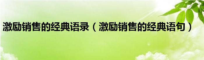 激励销售的经典语录(激励销售的经典语句)