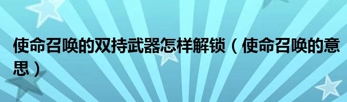 使命召唤的双持武器怎样解锁(使命召唤的意思)