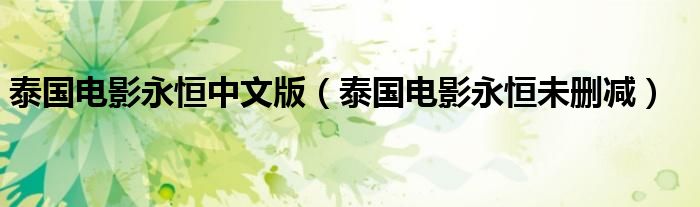 泰国电影永恒中文版(泰国电影永恒未删减)
