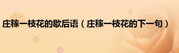 庄稼一枝花的歇后语(庄稼一枝花的下一句)
