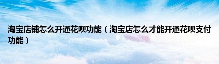 淘宝店铺怎么开通花呗功能(淘宝店怎么才能开通花呗支付功能)