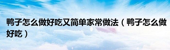 鸭子怎么做好吃又简单家常做法(鸭子怎么做好吃)