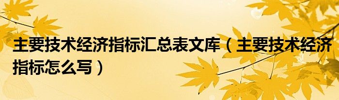 主要技术经济指标汇总表文库(主要技术经济指标怎么写)
