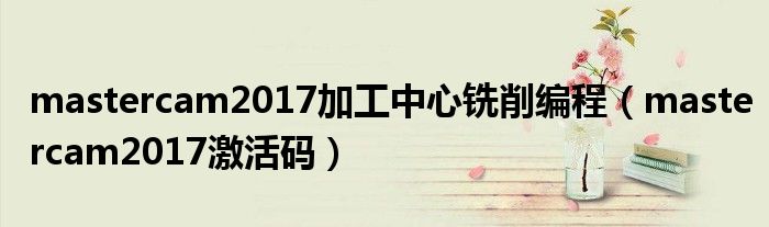 mastercam2017加工中心铣削编程(mastercam2017激活码)