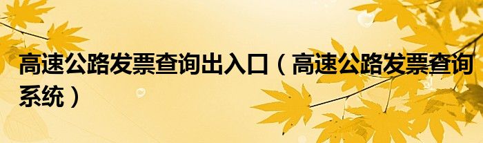 高速公路发票查询出入口(高速公路发票查询系统)