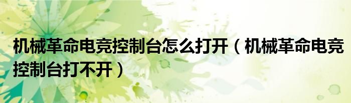 机械革命电竞控制台怎么打开(机械革命电竞控制台打不开)