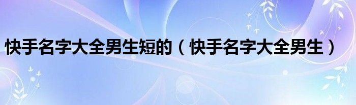 快手名字大全男生短的(快手名字大全男生)