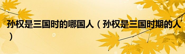 孙权是三国时的哪国人(孙权是三国时期的人)