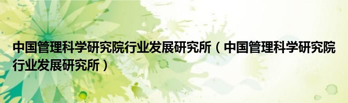 中国管理科学研究院行业发展研究所(中国管理科学研究院行业发展研究所)