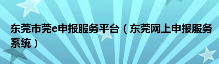 东莞市莞e申报服务平台(东莞网上申报服务系统)