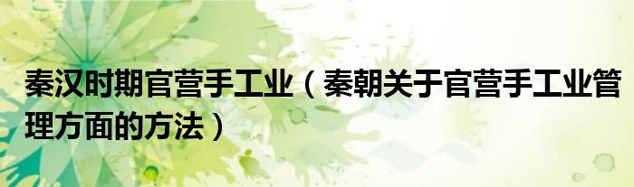 秦汉时期官营手工业(秦朝关于官营手工业管理方面的方法)