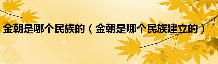 金朝是哪个民族的(金朝是哪个民族建立的)