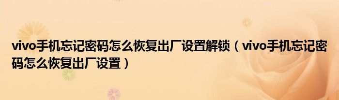 vivo手机忘记密码怎么恢复出厂设置解锁(vivo手机忘记密码怎么恢复出厂设置)