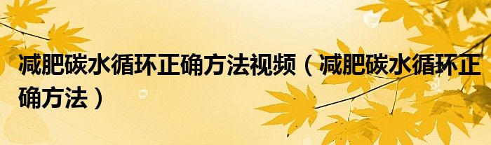 减肥碳水循环正确方法视频(减肥碳水循环正确方法)