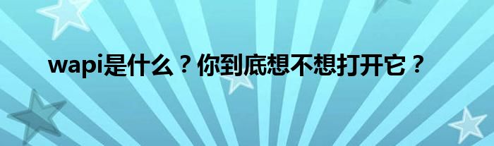 wapi是什么?你到底想不想打开它?