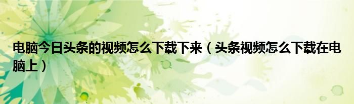 电脑今日头条的视频怎么下载下来(头条视频怎么下载在电脑上)
