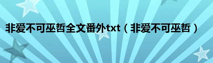 非爱不可巫哲全文番外txt(非爱不可巫哲)