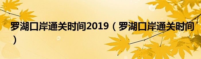罗湖口岸通关时间2019(罗湖口岸通关时间)