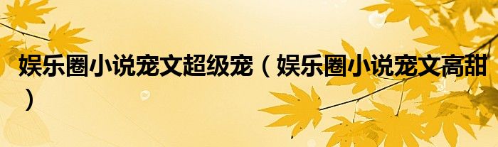 娱乐圈小说宠文超级宠(娱乐圈小说宠文高甜)