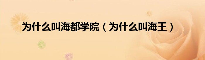 为什么叫海都学院(为什么叫海王)