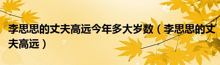 李思思的丈夫高远今年多大岁数(李思思的丈夫高远)