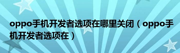 oppo手机开发者选项在哪里关闭(oppo手机开发者选项在)