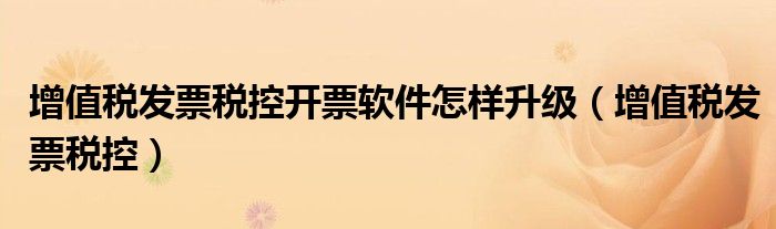 增值税发票税控开票软件怎样升级(增值税发票税控)