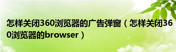 怎样关闭360浏览器的广告弹窗(怎样关闭360浏览器的browser)
