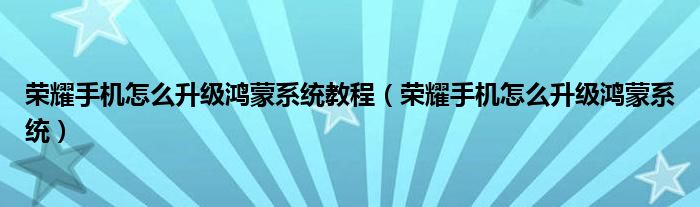 荣耀手机怎么升级鸿蒙系统教程(荣耀手机怎么升级鸿蒙系统)