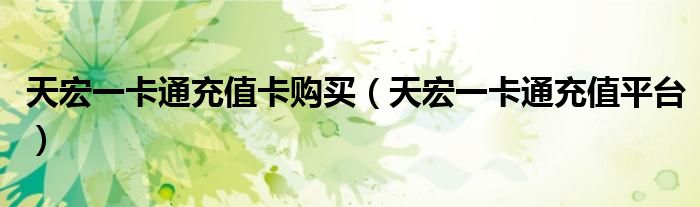 天宏一卡通充值卡购买(天宏一卡通充值平台)