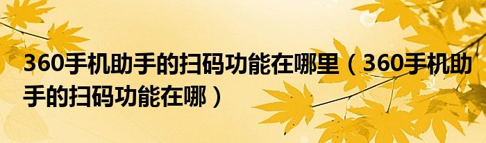 360手机助手的扫码功能在哪里(360手机助手的扫码功能在哪)
