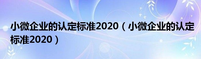 小微企业的认定标准2020(小微企业的认定标准2020)