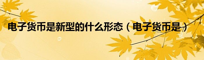 电子货币是新型的什么形态(电子货币是)