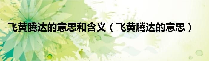 飞黄腾达的意思和含义(飞黄腾达的意思)