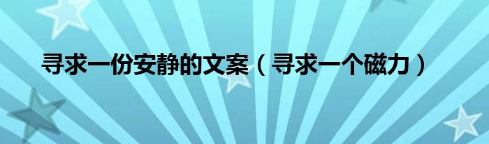 寻求一份安静的文案(寻求一个磁力)