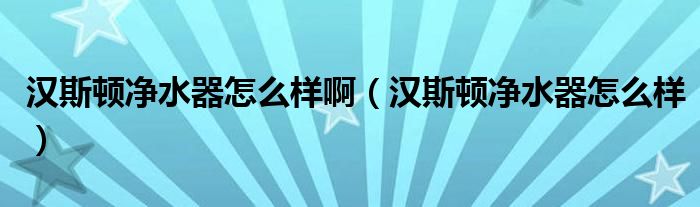汉斯顿净水器怎么样啊(汉斯顿净水器怎么样)